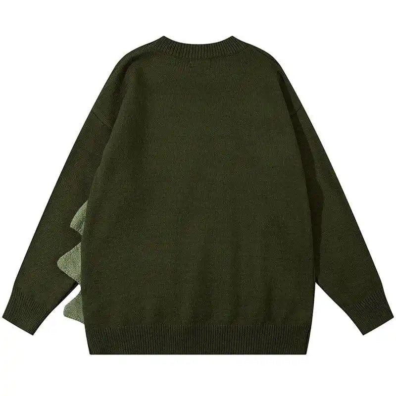 Casual Loose Knit Crew Neck Sweater Jacquard Dinosaur Pattern Design 100% Cotton Knit Unisex Sweater
