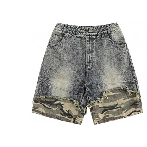 Men's Vintage Acid Washed Distressed Denim Shorts Breathable Mid Waist Casual Straight Jorts for Summer Streetwear