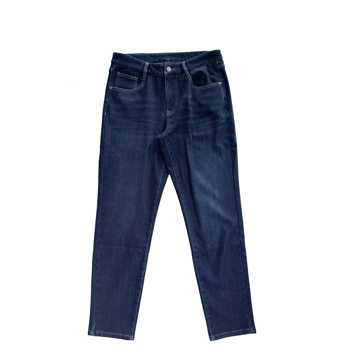 Black Denim Men's Business Jeans for Spring Autumn Mid Waist Straight Style Button Vintage Print Dark Plus Size