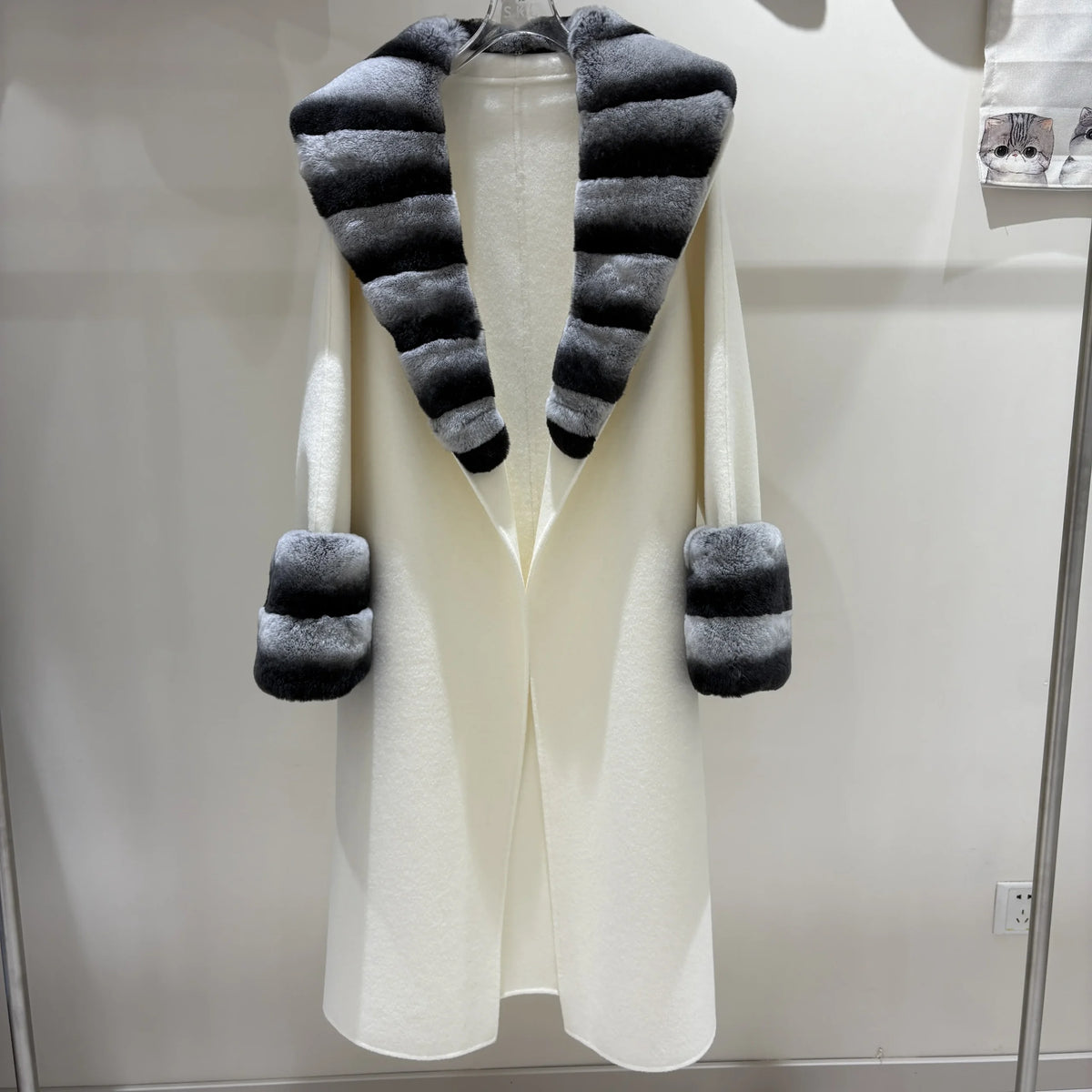 Winter High-End Double-Sided Cashmere Coat With Fox Fur Collar and Belt Mid-Length Fur Coat for Women