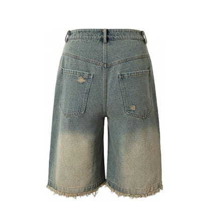 Men's Vintage Monkey Jeans Shorts for Summer Breathable Baggy Washed Denim Jorts Woven Straight Mid Y2K Casual Streetwear
