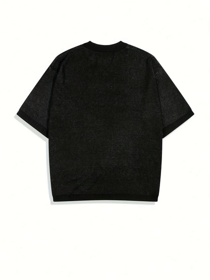 Casual Street Style Jacquard Men's Knit Top 100% Cotton Men's Knit Short Sleeve Shirt