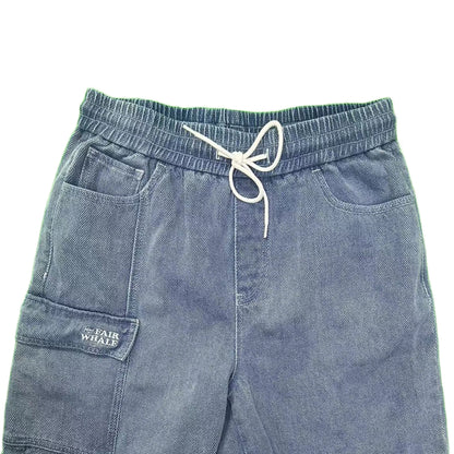 Men's Summer Casual Light Denim Shorts Woven Straight Leg Mid Waist Fit with Embroidered Technics