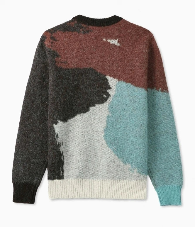 Casual Loose Furry Knit Sweater Mohair Blend Jacquard Knit Sweater for Men