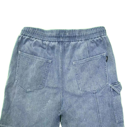 Men's Summer Casual Light Denim Shorts Woven Straight Leg Mid Waist Fit with Embroidered Technics