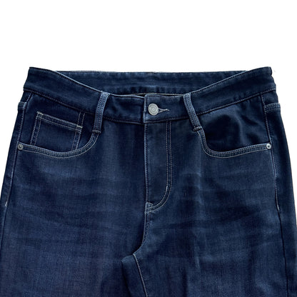 Black Denim Men's Business Jeans for Spring Autumn Mid Waist Straight Style Button Vintage Print Dark Plus Size