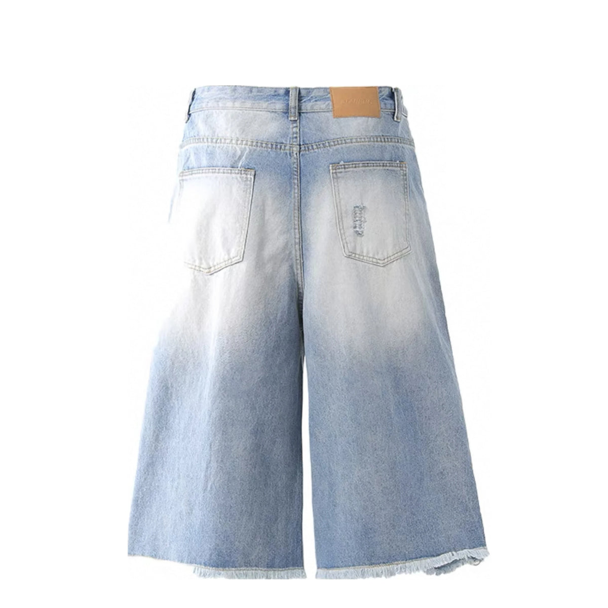 Unisex Trendy Mid Waist Knitted Wide Leg Denim Shorts Vintage Casual Style with Distressed Print Men's Summer Button Hole