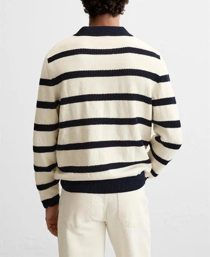 Casual Business POLO Knit Sweater Long Sleeve Stripe Design Wool Blend Knit Sweater for Men