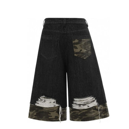Men's Vintage Casual Denim Shorts with Snake Print Patchwork Woven Boot Cut and Mid Waist Breathable Summer