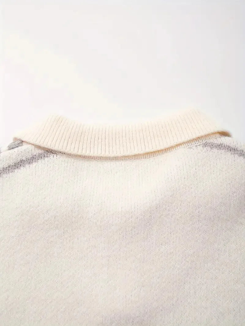 Embroidered Casual College Style POLO Knit Sweater Long Sleeve Wool Blend Unisex Sweater