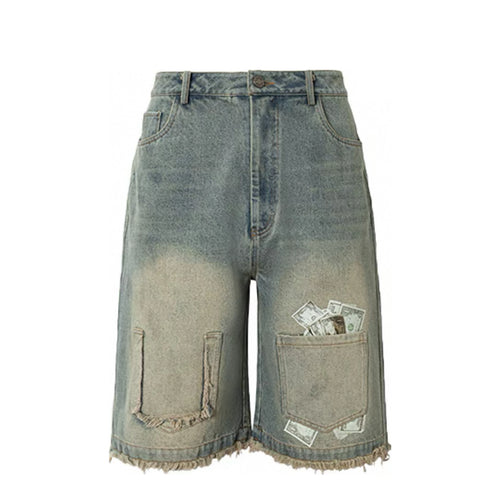 Men's Vintage Monkey Jeans Shorts for Summer Breathable Baggy Washed Denim Jorts Woven Straight Mid Y2K Casual Streetwear