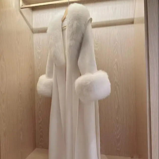 Double-Sided Cashmere Coat for Winter High-end Style fox Fur Cuffs and Collar Women's Coat