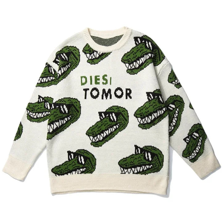 Casual Jacquard Knit Pullover Round Neck Long Sleeve Loose Cotton Men's Knitted Sweater