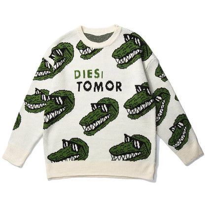 Casual Jacquard Knit Pullover Round Neck Long Sleeve Loose Cotton Men's Knitted Sweater