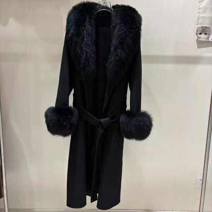 Double-Sided Cashmere Coat for Winter High-end Style fox Fur Cuffs and Collar Women's Coat