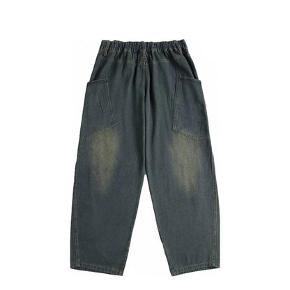 American Retro Vintage Men's Micro Flared Jeans Trendy High Street Loose Yellow Mud Dyed Washed Straight Leg Pants Denim Winter