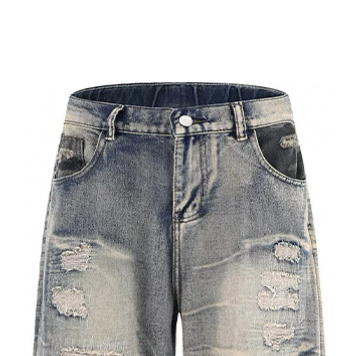 2025 Vintage American High Street Straight Pants Camouflage Stitched Loose Denim Washed for Autumn/Winter Season