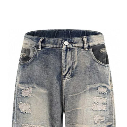 2025 Vintage American High Street Straight Pants Camouflage Stitched Loose Denim Washed for Autumn/Winter Season