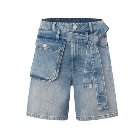 Men's Mid Straight Casual Quick Dry Breathable Washed Denim Jeans Summer Loose Shorts Embroidery Decoration Woven