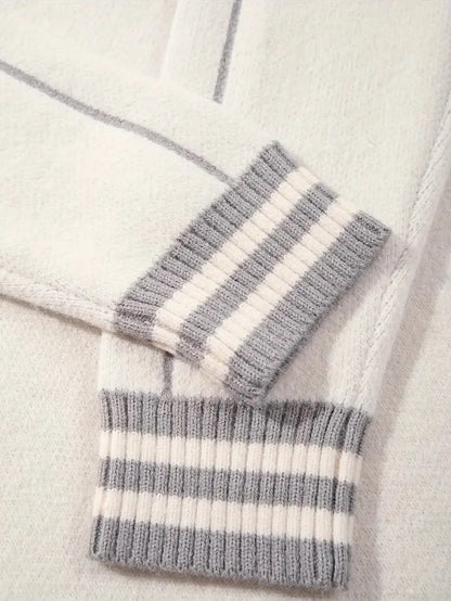 Embroidered Casual College Style POLO Knit Sweater Long Sleeve Wool Blend Unisex Sweater