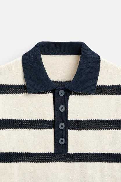 Casual Business POLO Knit Sweater Long Sleeve Stripe Design Wool Blend Knit Sweater for Men