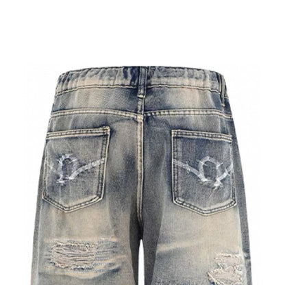 2025 Vintage American High Street Straight Pants Camouflage Stitched Loose Denim Washed for Autumn/Winter Season