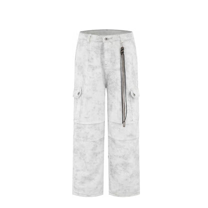 American Retro Vintage Men's Jeans Casual High Street Style Straight Fit Mid Distressed Dark Denim 3D Hole for Autumn/Winter