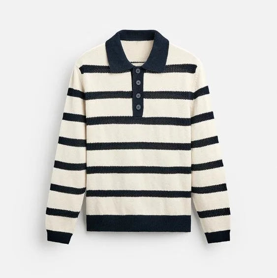 Casual Business POLO Knit Sweater Long Sleeve Stripe Design Wool Blend Knit Sweater for Men