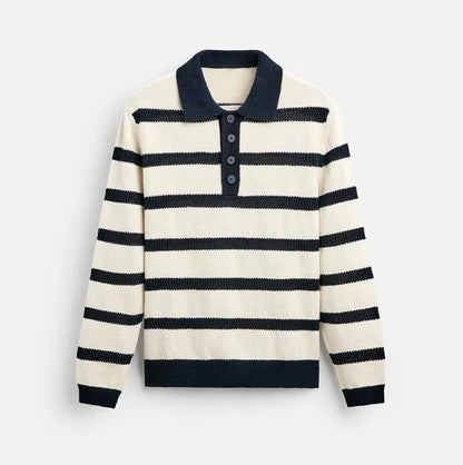 Casual Business POLO Knit Sweater Long Sleeve Stripe Design Wool Blend Knit Sweater for Men