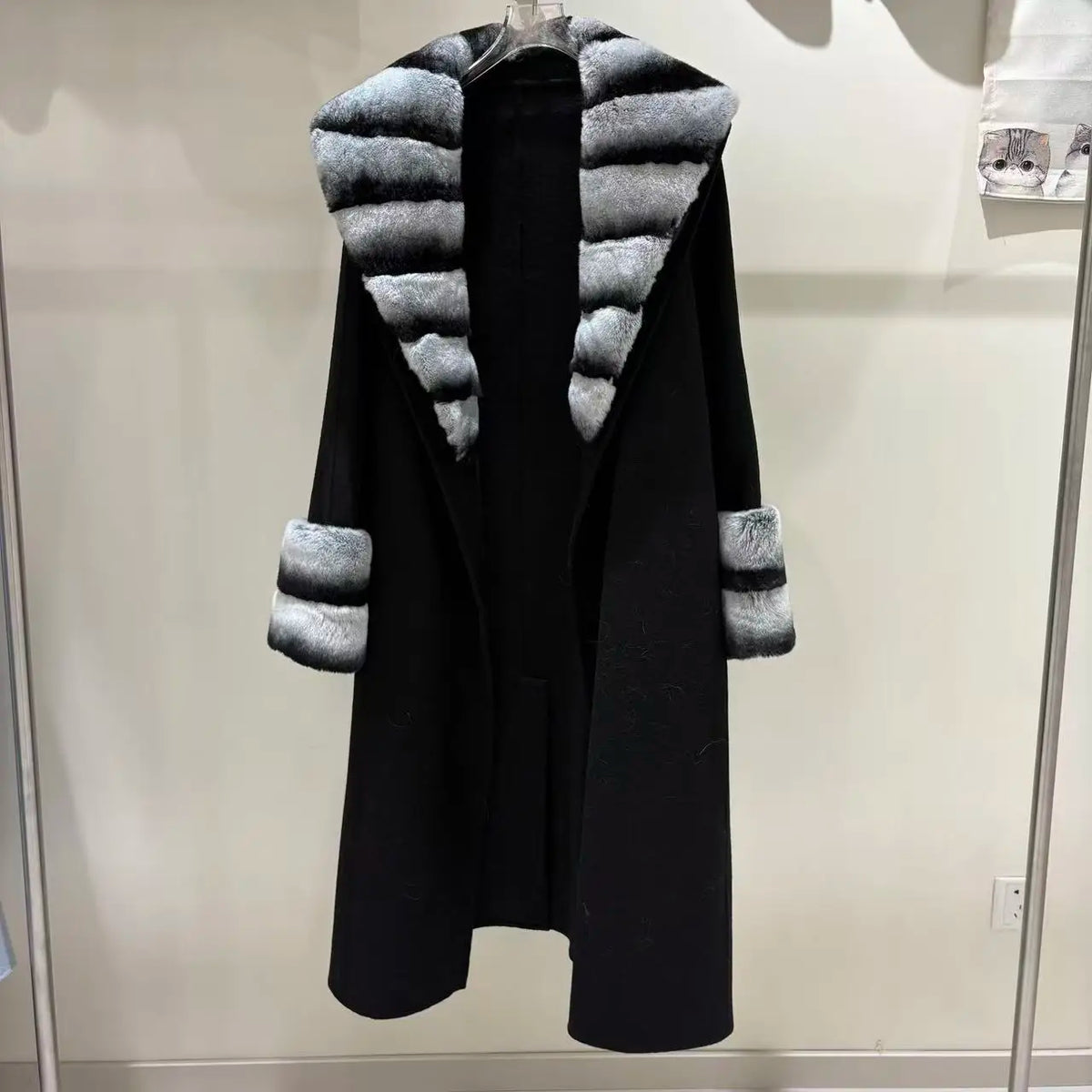 Winter High-End Double-Sided Cashmere Coat With Fox Fur Collar and Belt Mid-Length Fur Coat for Women