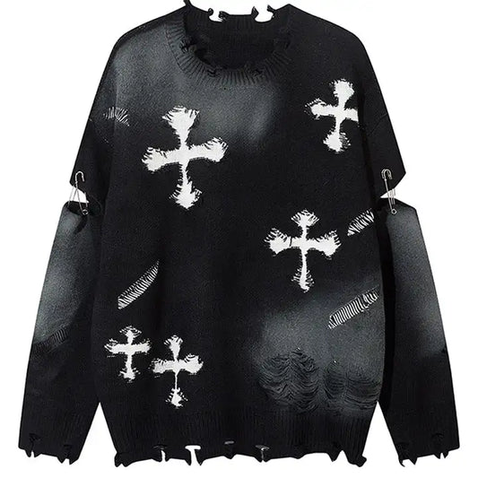 Fashion Casual Street Style Knit Pullover Grunge Cross Knit Sweater Men's Trendy Sweater