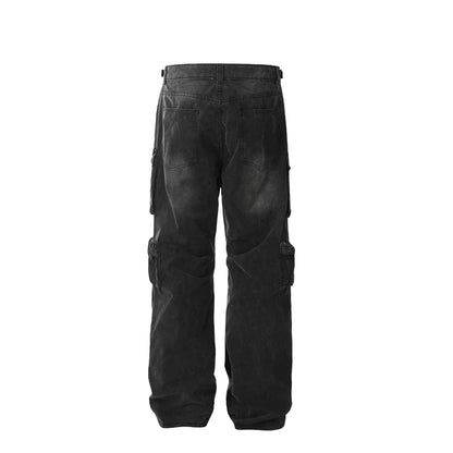 Black Enzyme Washed Men's Baggy Flared Jeans for Spring Autumn Y2K Hip Hop Streetwear Touch Button Denim Flare Pants