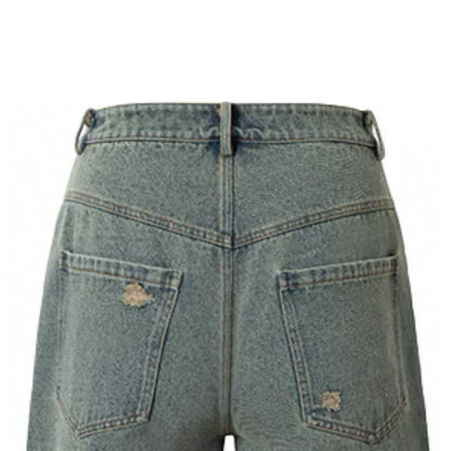 Men's Vintage Monkey Jeans Shorts for Summer Breathable Baggy Washed Denim Jorts Woven Straight Mid Y2K Casual Streetwear