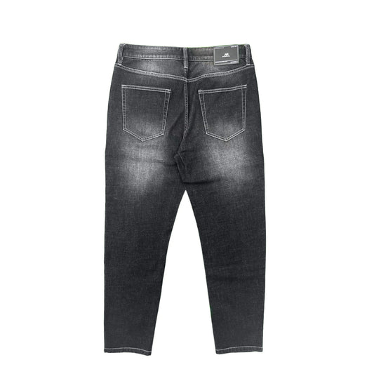 Autumn Men's Trendy Distressed Straight Jeans Vintage Hip Hop Streetwear with Embroidered Style Black Dark Wash