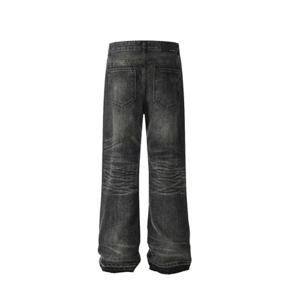 American High Street Style Trendy Breathable Solid Loose Washed Denim Wide Leg Pants Cross-Border