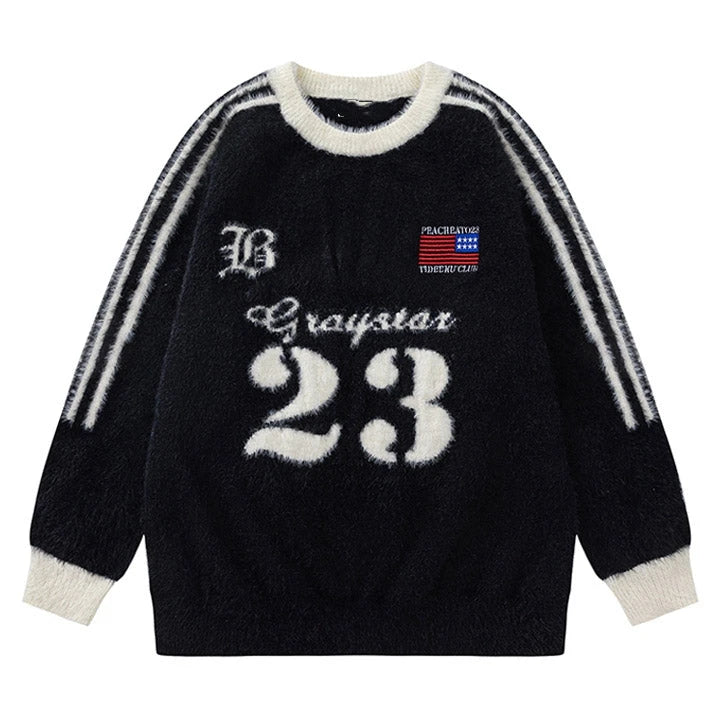Design Pattern Fuzzy Mohair Knit Sweater Mink Yarn Casual Fashion Men's Sweater