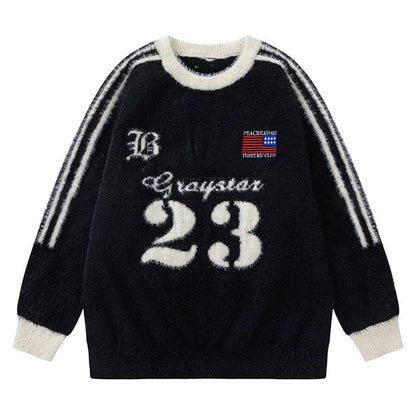 Design Pattern Fuzzy Mohair Knit Sweater Mink Yarn Casual Fashion Men's Sweater