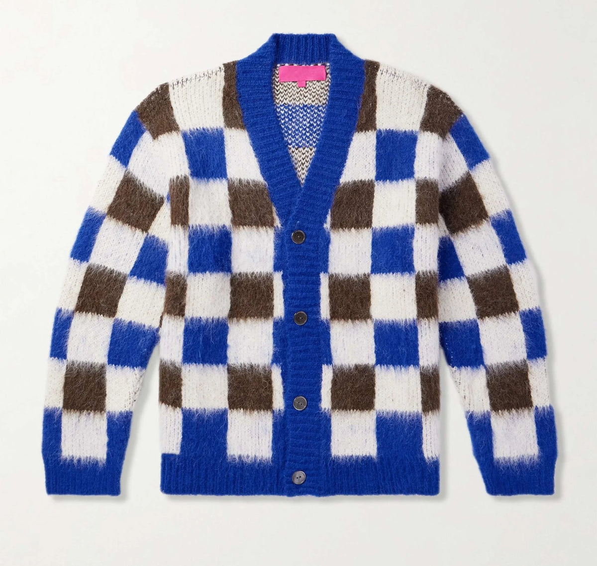 Square Color Blocking Design Mohair Cardigan Sweater Knitted Casual Fashion for Winter