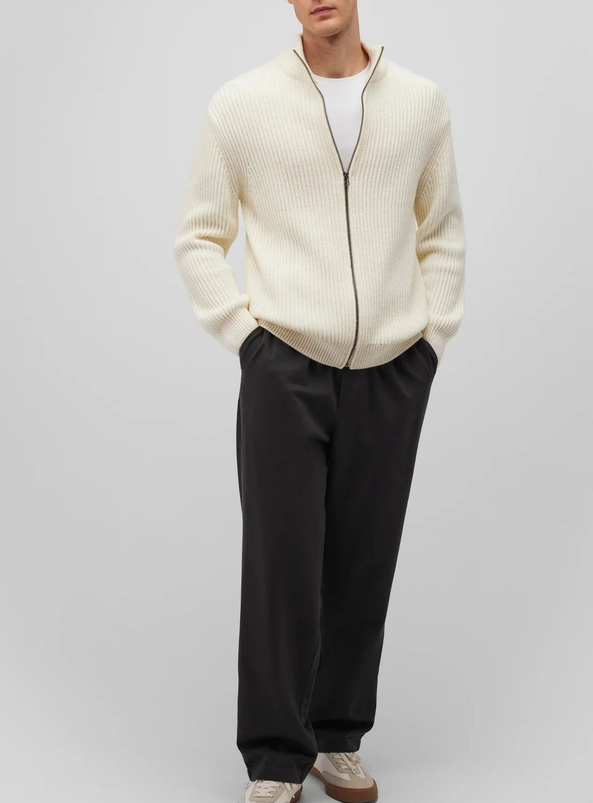 Simple Loose Men's Cardigan Sweater 100% Cotton Zipper Knit Cardigan Jacket Sweater