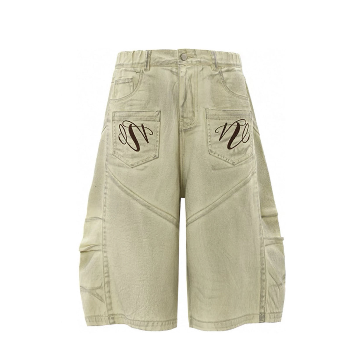 Summer Denim Muddy Shorts for Men and Women Old Stitched Wide Leg with Embroidered Pockets and Breathable Mid Washed Finish