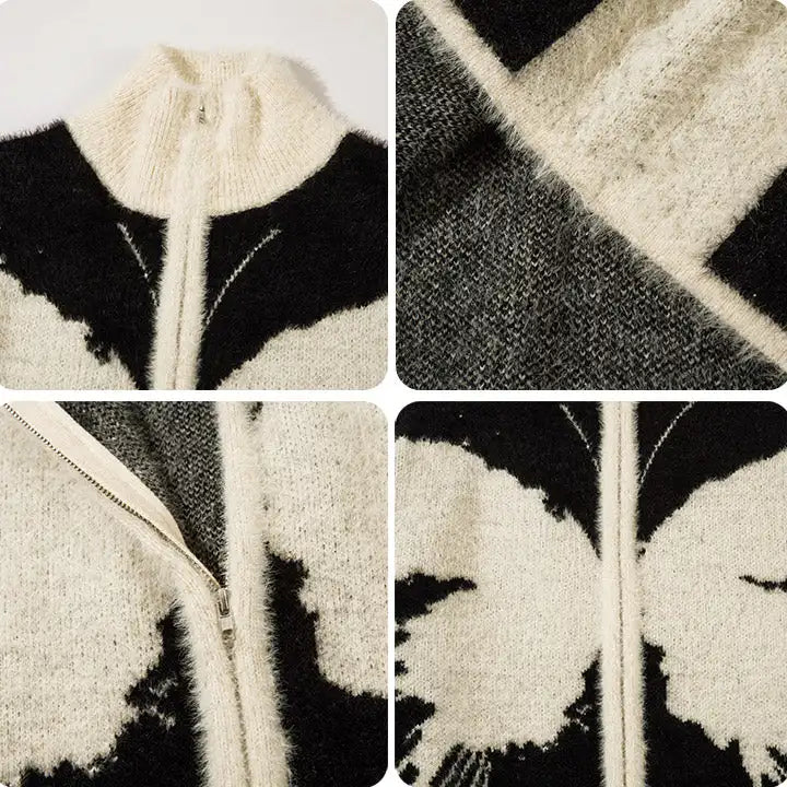 Zipper Knit Jacket Fluffy Butterfly Jacquard Sweater Cardigan Winter Warm Men's Sweater Jacket