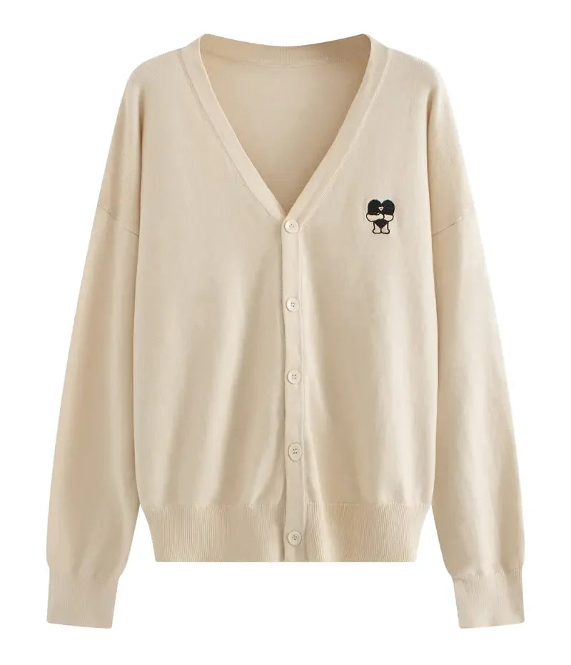 Men's New Fashion Solid Color Embroidered V-Neck Cardigan Coat 100% Cotton Sweater With Button Decoration Winter