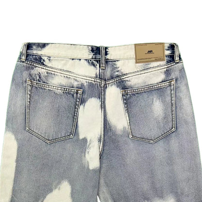 Men's Trendy Denim Shorts Summer High Street Wide Leg Tie-Dyed Woven Jeans Zipper-fly