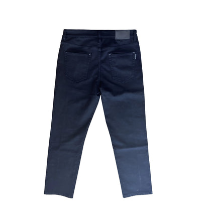 Black Business Jeans for Men Vintage Straight Style Button Embroidered Denim Mid Loose Print for Spring Autumn