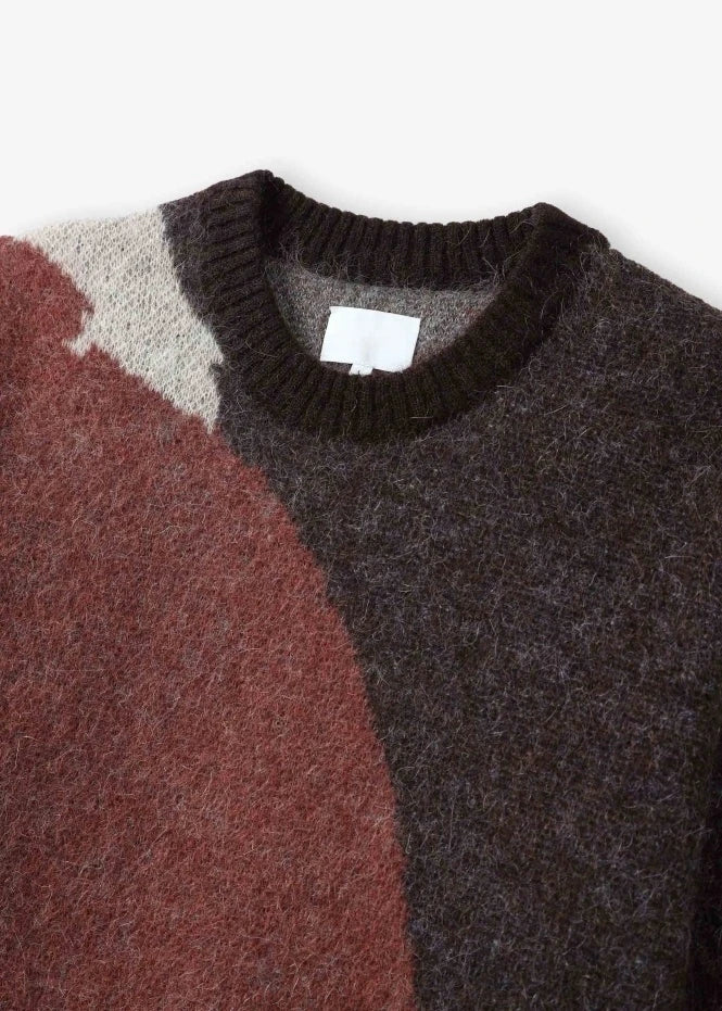 Casual Loose Furry Knit Sweater Mohair Blend Jacquard Knit Sweater for Men