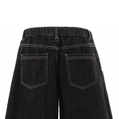 Men's Casual Summer Street Wear Oversized Crystal Decorated Mid Waist Denim Straight Jeans Shorts Knee Length