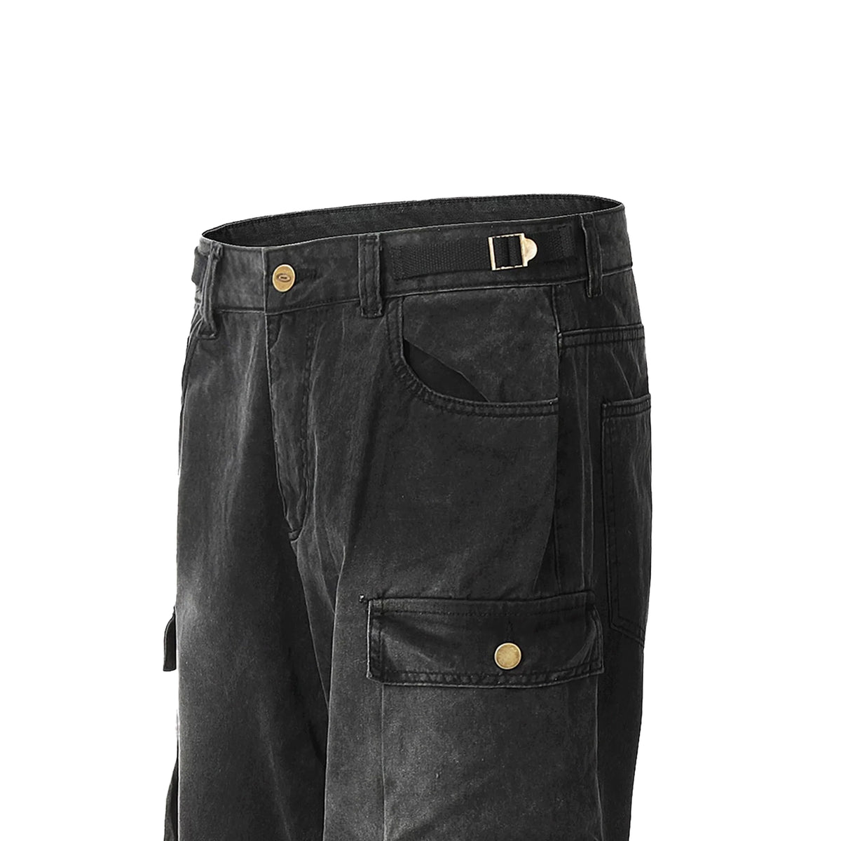 Black Enzyme Washed Men's Baggy Flared Jeans for Spring Autumn Y2K Hip Hop Streetwear Touch Button Denim Flare Pants