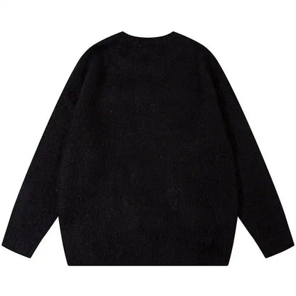 Design Pattern Mohair Blend Pullover Round Neck Long Sleeve Star Mohair Sweater for Men