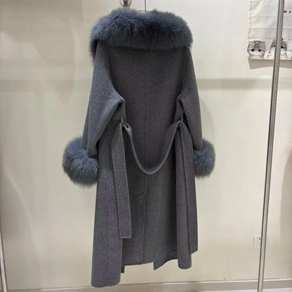 Double-Sided Cashmere Coat for Winter High-end Style fox Fur Cuffs and Collar Women's Coat