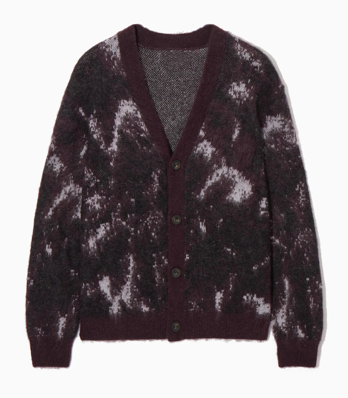 Men's Mohair Cardigan Sweater Casual Fit Furry Jacquard Knitted Cardigan